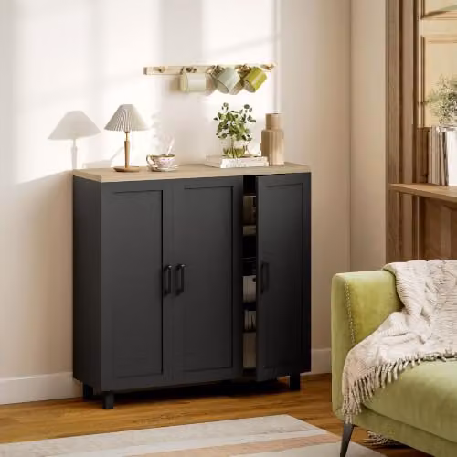 HOMCOM Modern Black Sideboard Buffet Cabinet with 3 Doors for Kitchen, Dining Room or Living Room – 8