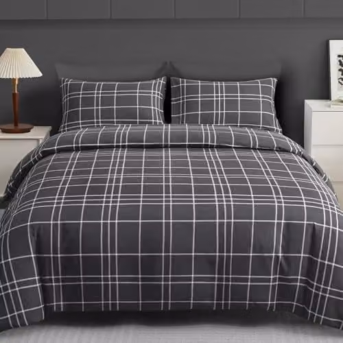 Grace Reversible Microfibre Double Duvet Cover Set in Anthracite Grey, W/D/H: 200 x 200 cm with 2 x 50 x 75 cm Pillowcases – 1