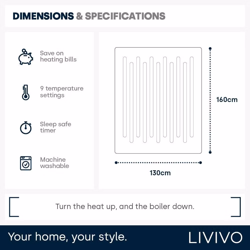 LIVIVO Heated Electric Over Blanket in Cool Sand Beige with Flannel Fabric – 7