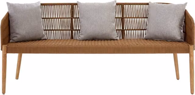 Fifty Five South Opus 3 Seater Woven Rope Sofa in Natural with Solid Wood Frame and Scatter Cushions
