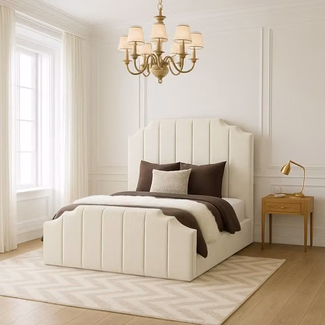 Desire Deco Tower Upholstered Bed Frame in Yellow and White, King Size (180 x 200 cm)