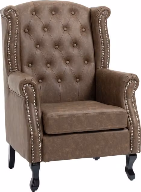 HOMCOM Brown Chesterfield-style Wingback Accent Chair with Synthetic Leather and Solid Wood Frame – 1