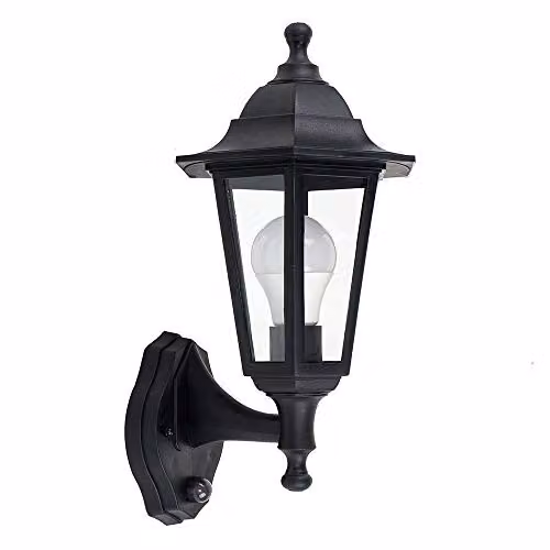 MiniSun Traditional Black Outdoor PIR Motion Sensor Wall Lantern with 10W Warm White LED Bulb – 1