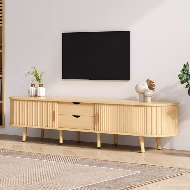 STILVORA Modern TV Stand in Oak with 2 Drawers and Sliding Doors, W: 175.0 cm, D: 40.0 cm, H: 42.0 cm – 1