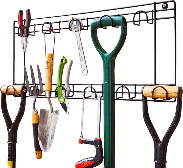 House of Home Two Tier Wall Mounted Space Tool Rack Hook Hanger in Black Metal – 1