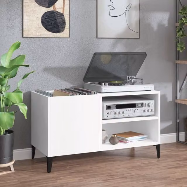 Berkfield Home Record Cabinet in White, W/D/H: 84.5 x 38 x 48 cm – 1