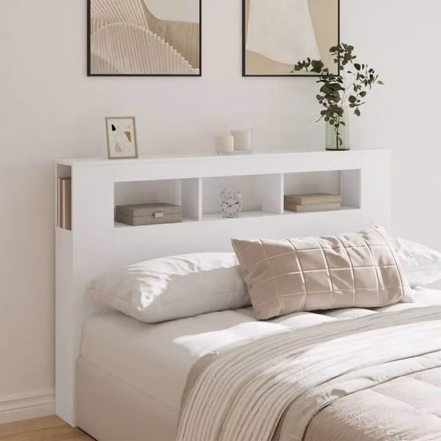 Berkfield Home White LED Headboard with Integrated Shelf and Lighting, W/D/H: 160 x 18.5 x 103.5 cm