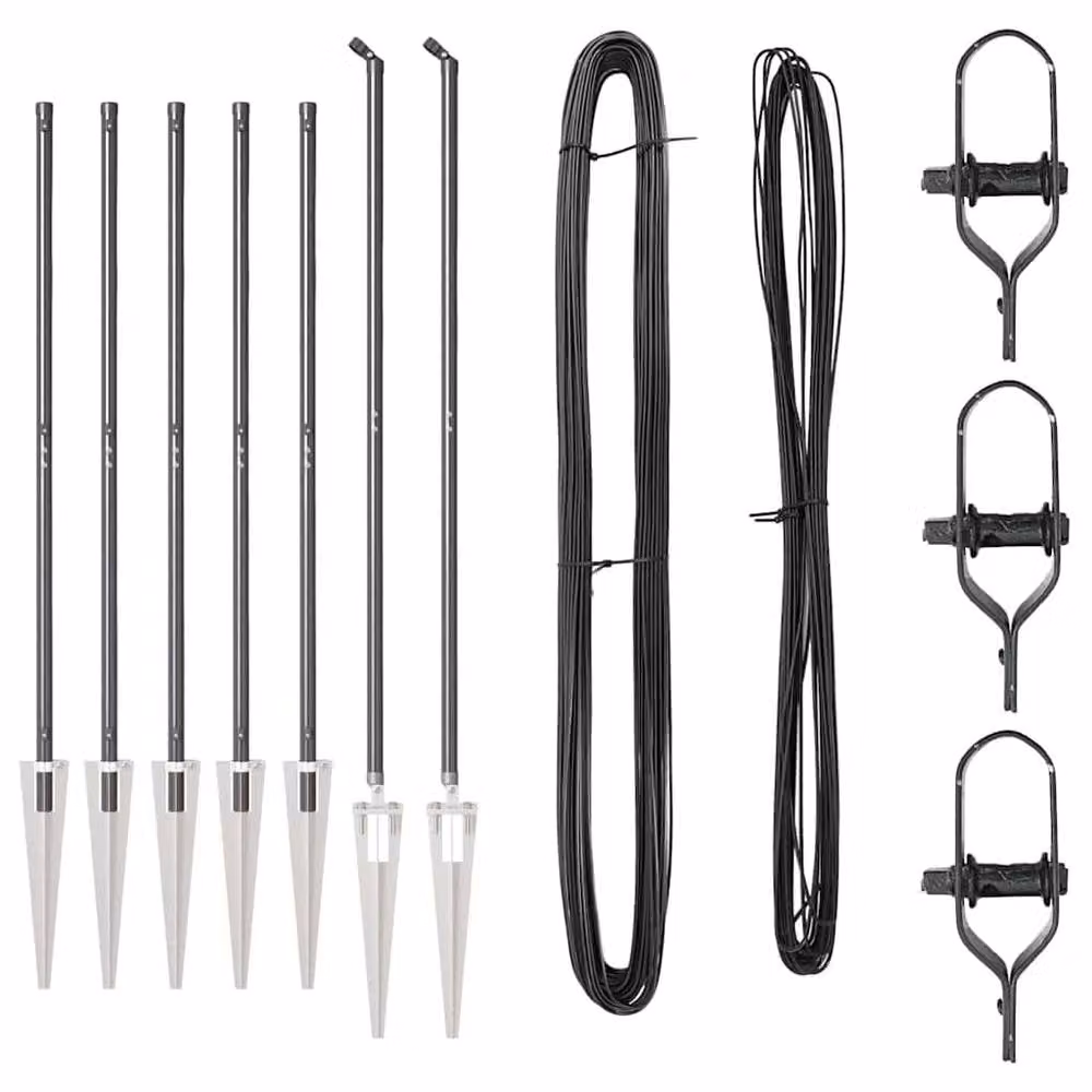 Berkfield Home Set of 14 Round Grey Metal In-Ground Versatile Fence Posts – 3