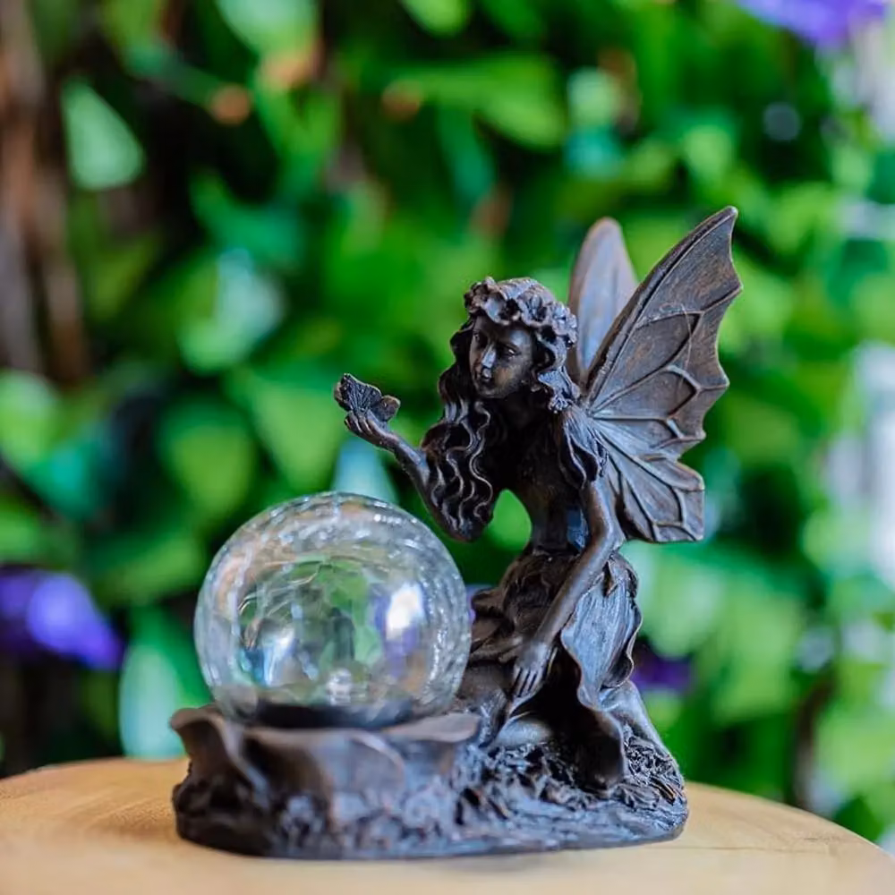 Marco Paul Multicolour Fairy with Crystal Ball Solar Garden Ornament, Height: 19 cm – 2