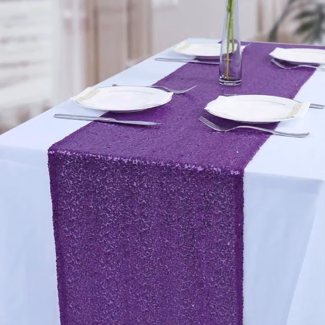 Neel Blue Glitter Sequin Rectangular Table Runner – 1