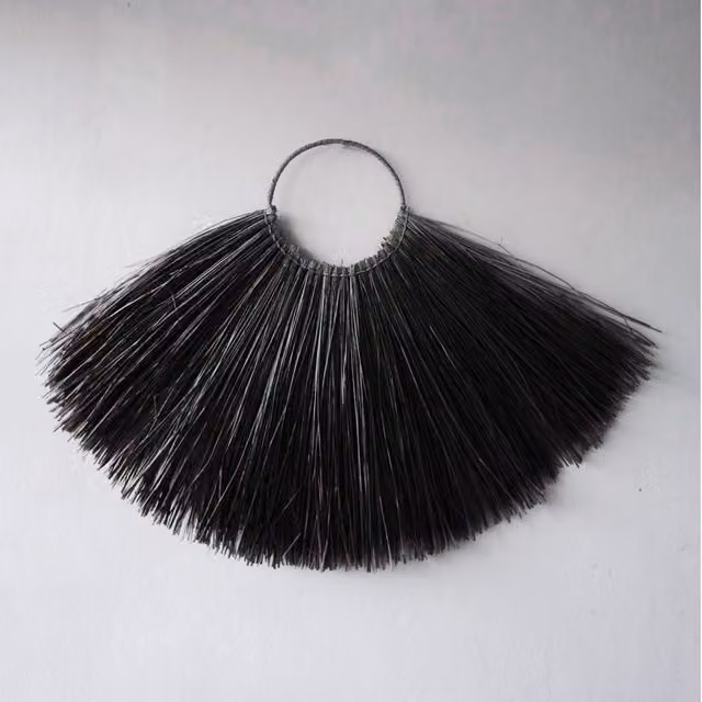 KDMK Large Black Seagrass Fan Wall Decor with Boho Rattan Geometric Design