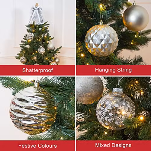 The Christmas Workshop Set of 12 Shatterproof Textured Gold Baubles with Hanging String – 2