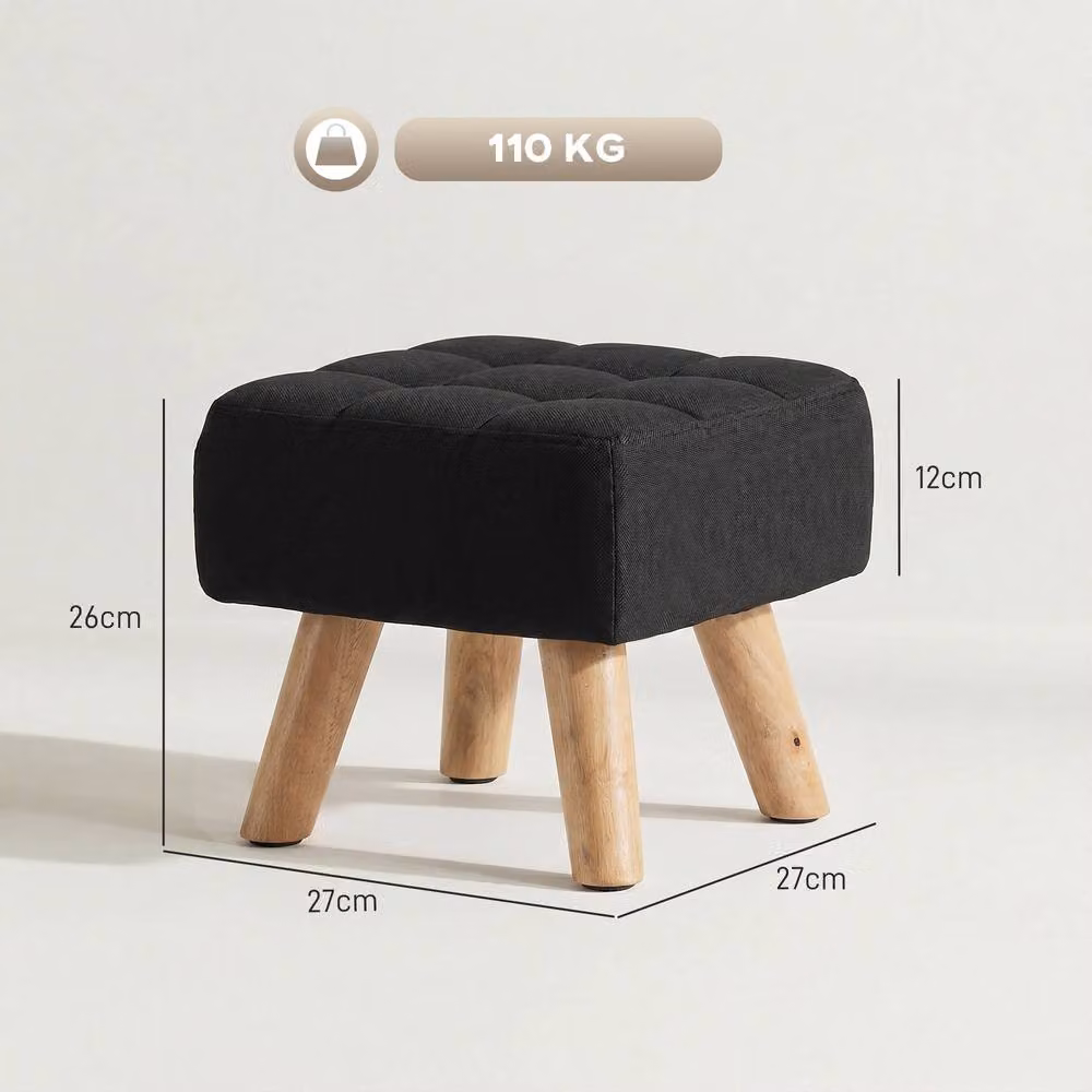 STILVORA Modern Black Fabric Footstool with Wooden Legs – 3