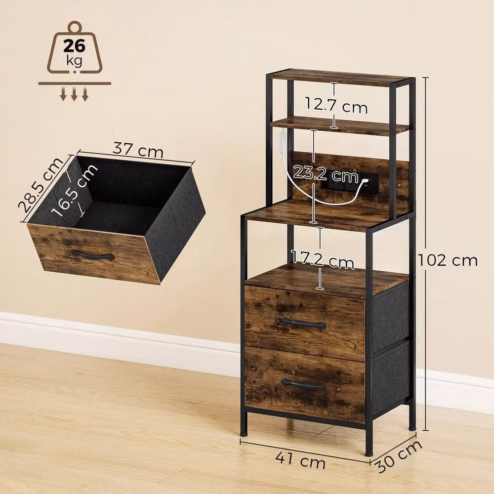 NESTLUNE Brown Wood Bedside Table with Integrated LED Lighting, W: 100 cm, D: 15 cm, H: 15 cm – 2