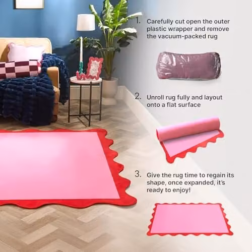 OHS Modern Scallop Edge Area Rug in Pink and Red, W/D: 120 x 170 cm – 5