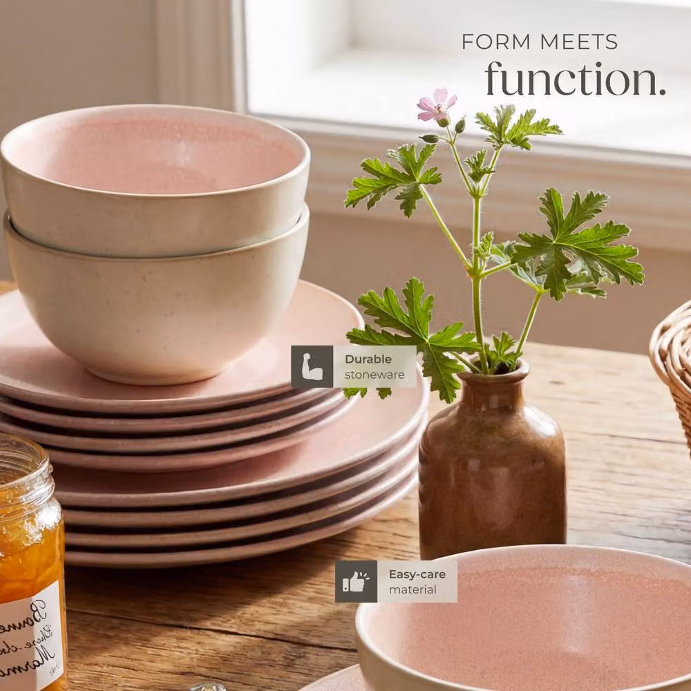 tectake Mare Glazed Stoneware Dinner Set for 6 People in Pink – 3