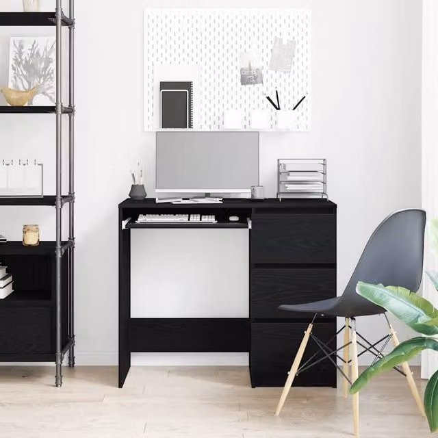 Berkfield Home Modern Black Oak Writing Desk, W/D/H: 90 x 45 x 76 cm – 1