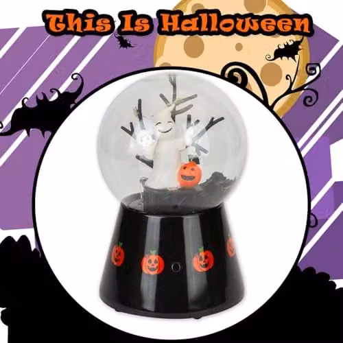 VFM e-Store Halloween Light Up Globe Glass Trinket, Black, W: 17 cm, D: 10 cm, H: 2.54 cm – 8