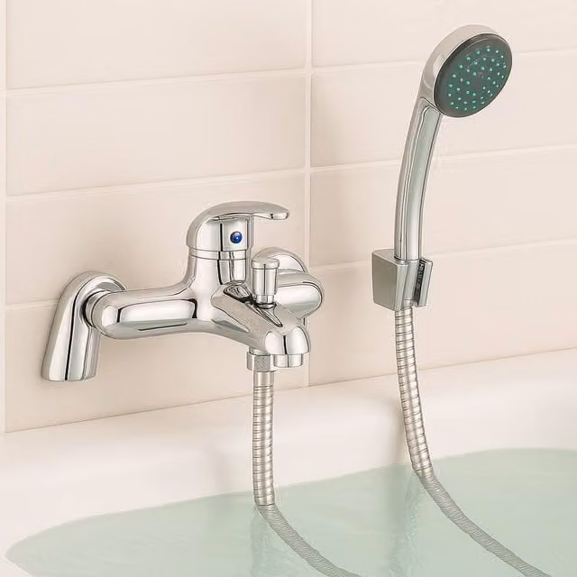 Plumb Essential Chrome Bath Shower Mixer Tap Set in Silver
