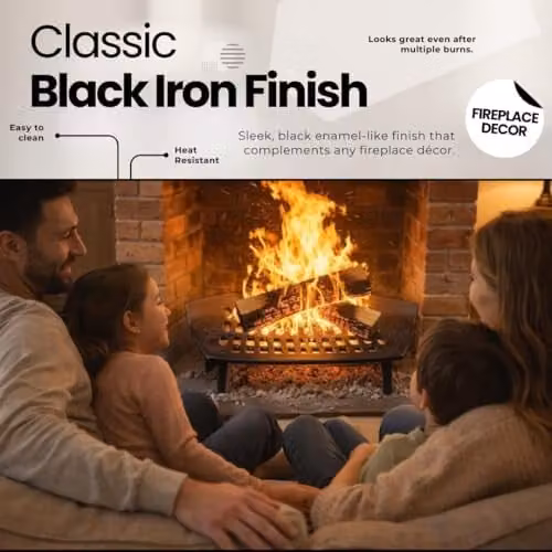Almineez Black Cast Iron Fireplace Grate for Coal and Logs, W: 40.64 cm, D: 45.0 cm, H: 10.0 cm – 2