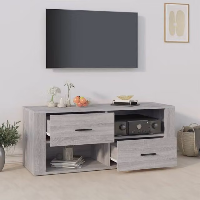 Berkfield Home Modern Grey Sonoma TV Cabinet in Matt Engineered Wood W/D/H: 100 x 35 x 40 cm