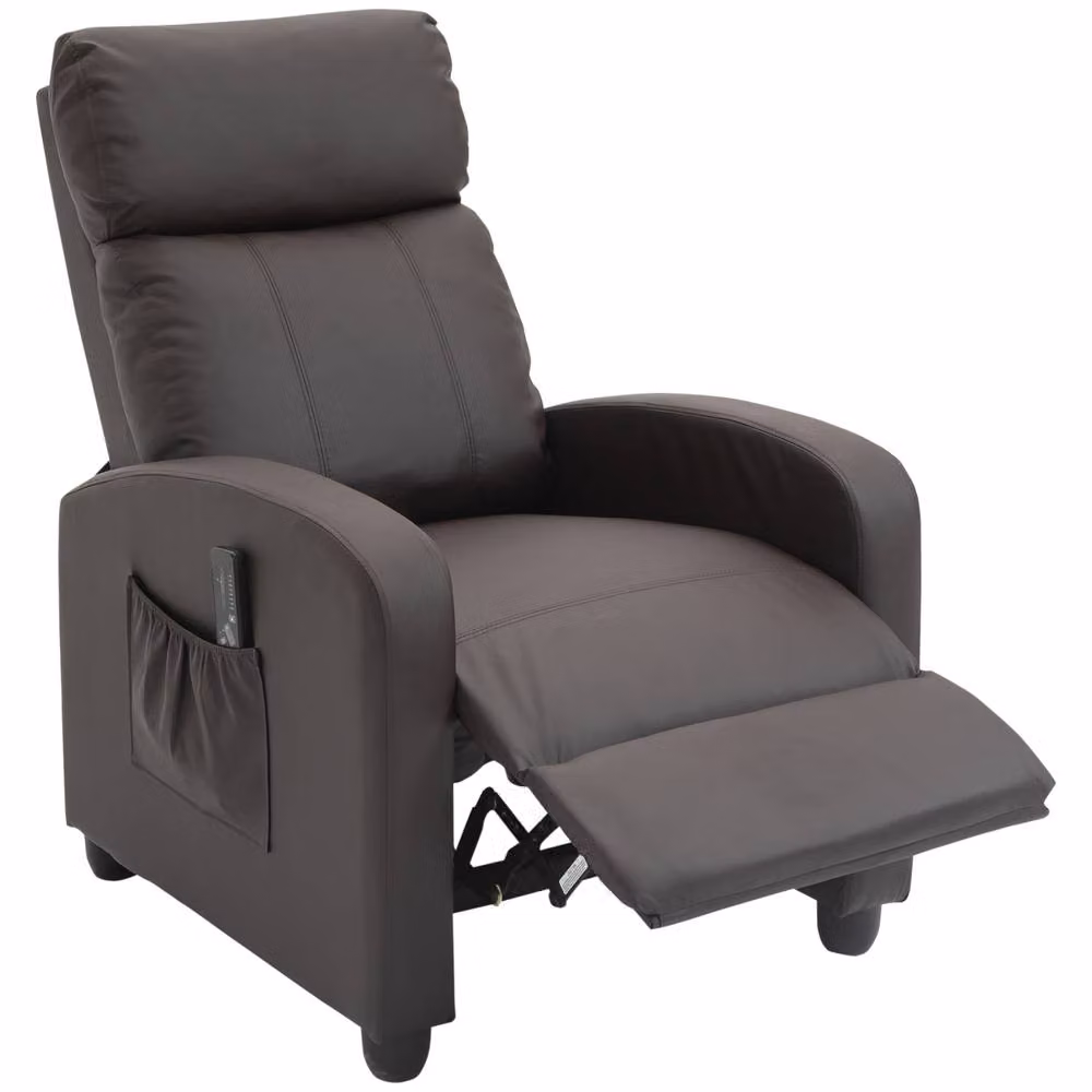 STILVORA Brown Synthetic Leather Recliner Armchair with Massage and 150 Degree Recline – 4