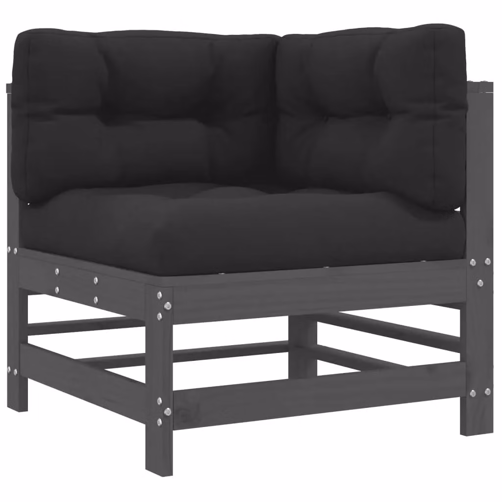 Berkfield Home 2-Piece Rustic Corner Sofa Set with Cushions in Grey Solid Pine Wood – 3
