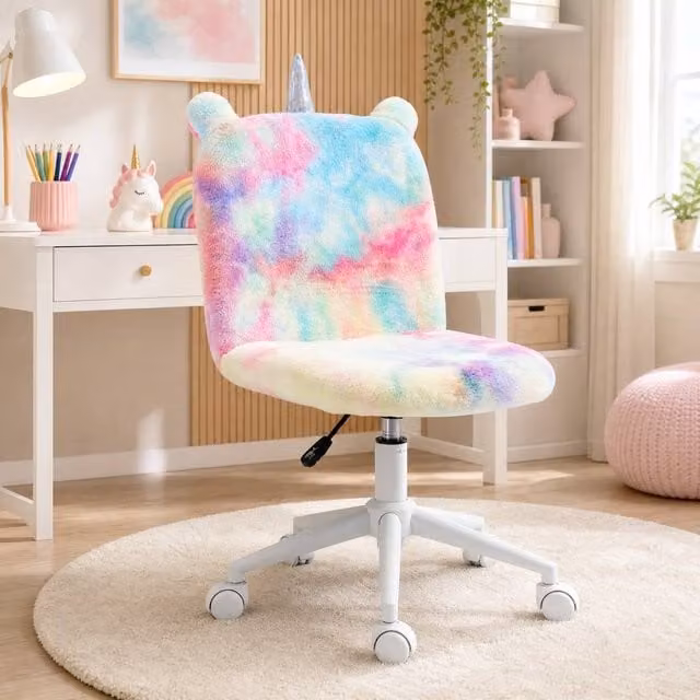 STILVORA Rainbow Velvet Unicorn Task Chair in Multicolour and Silver, W/D/H: 55 x 42 x 120 cm