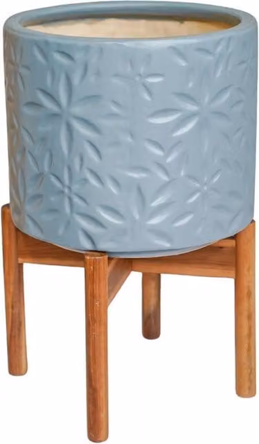 Ivyline Aspen Flower Plant Pot in Dusty Blue, H: 40 cm, D: 28 cm