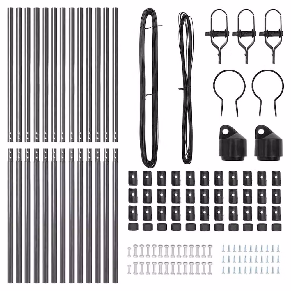 Berkfield Home Set of 13 Round Grey Galvanised Steel and Plastic Fence Posts, Height: 150 cm – 3
