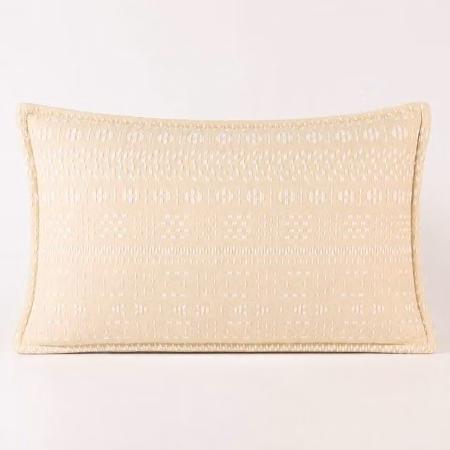 Serenityy Woven Textured Cotton Lumbar Cushion Cover in Beige, W: 50 cm, H: 30 cm