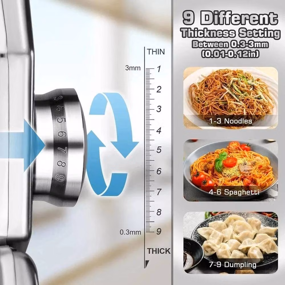 VOGREX 9-Setting Stainless Steel Manual Pasta Maker in Silver – 2