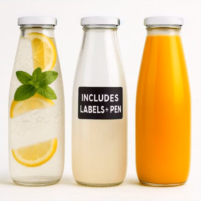 Volila 3 Pack Glass Water Bottles, 500 ml, White