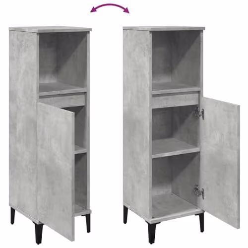 vidaXL Modern Freestanding Bathroom Cabinet in Grey with Hinged Doors and Internal Shelves, W/D/H: 30 x 30 x 100 cm – 3
