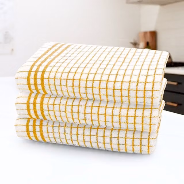 Kitchen Trends Set of 3 Highly Absorbent Striped Cotton Tea Towels in Yellow, W/D/H: 50 x 50 x 50 cm