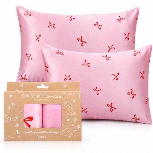 SMUG 2 Pack Mako Satin Pillowcases in Red and Pink with Envelope Closure