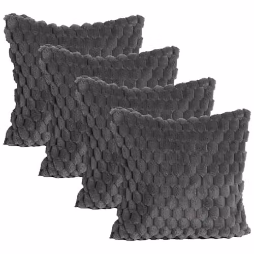 OHS Waffle Faux Fur Cushion Covers, Pack of 4, Grey, W/D/H: 45 x 45 x 45 cm