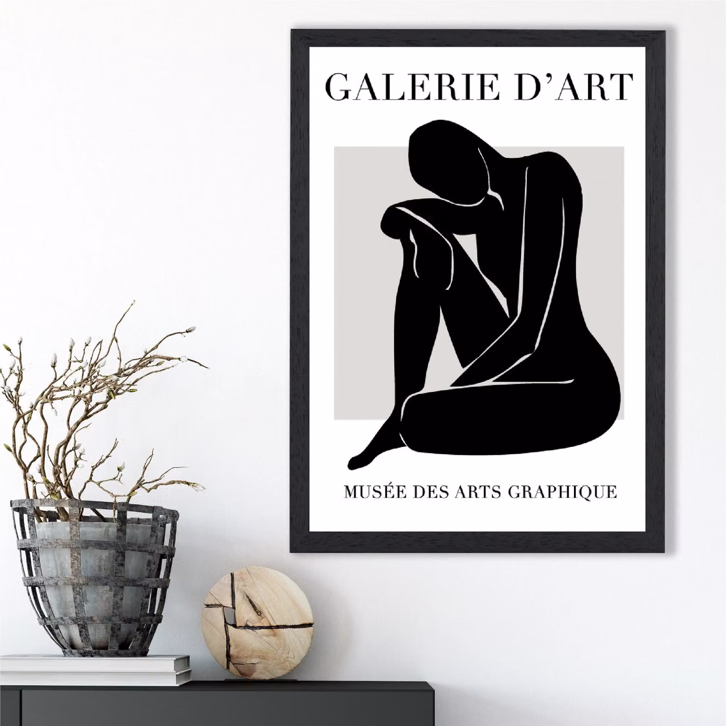 ARTZE Matisse Nude Abstract Framed Print in Black and Grey – 2