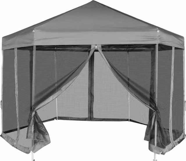 Berkfield Home Hexagonal Pop-Up Marquee with 6 Sidewalls, Grey, W: 3.6 m, D: 3.1 m