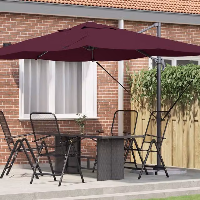 Berkfield Home Large Cantilever Umbrella in Bordeaux Red Polyester and Steel – 1
