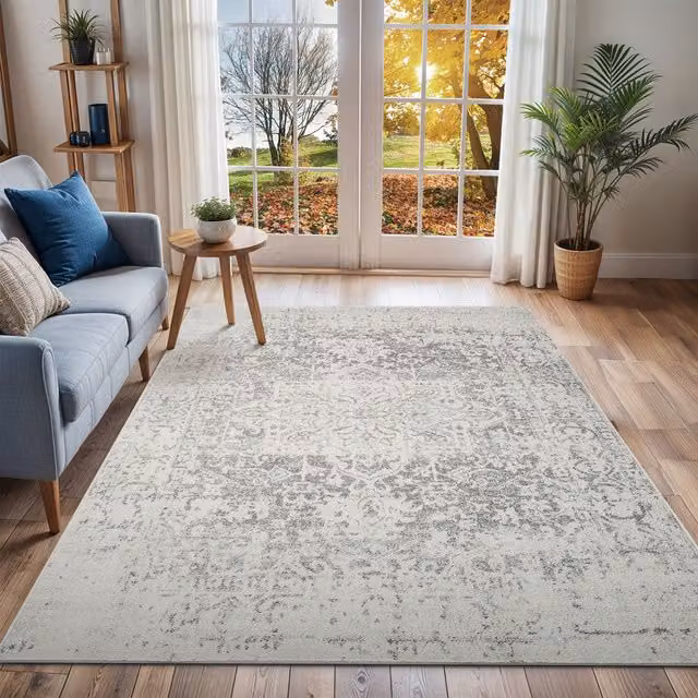 Livabliss Harput Vintage Boho Living Room Rug in Grey, Blue, Orange and White, W: 200 cm, D: 275 cm – 1