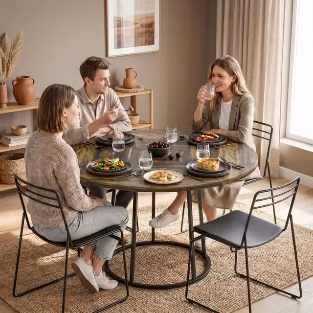 HOMCOM Round Dining Table for 4-6 People in Black and Rustic Brown, Diameter: 120 cm