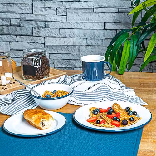 Argon Tableware Enamel Mugs, Set of 6, Blue, Green or White, 375ml – 5