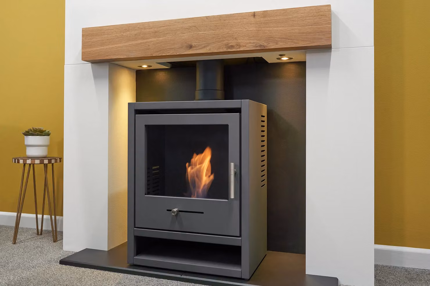 Acantha Fires & Fireplaces Pre-Built Media Wall 1 with OKO S1 Bio Ethanol Stove in Anthracite and White, W/D/H: 225 x 43.3 x 116 cm – 4