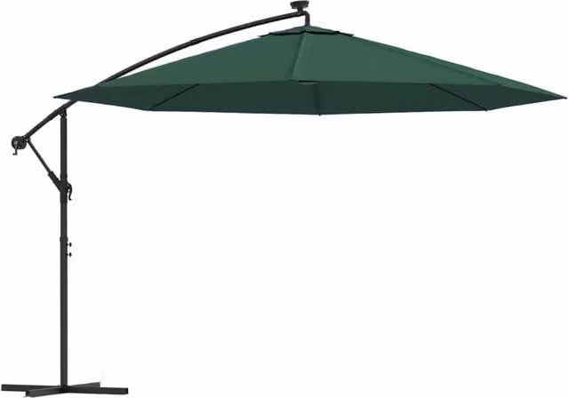Berkfield Home Green Cantilever Garden Umbrella with LED Lights and Metal Pole, 350 cm – 1