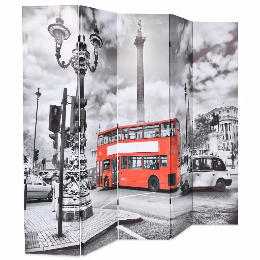 Berkfield Home Folding Room Divider London Bus Design in Black, White and Red, W/H: 200 x 170 cm – 2