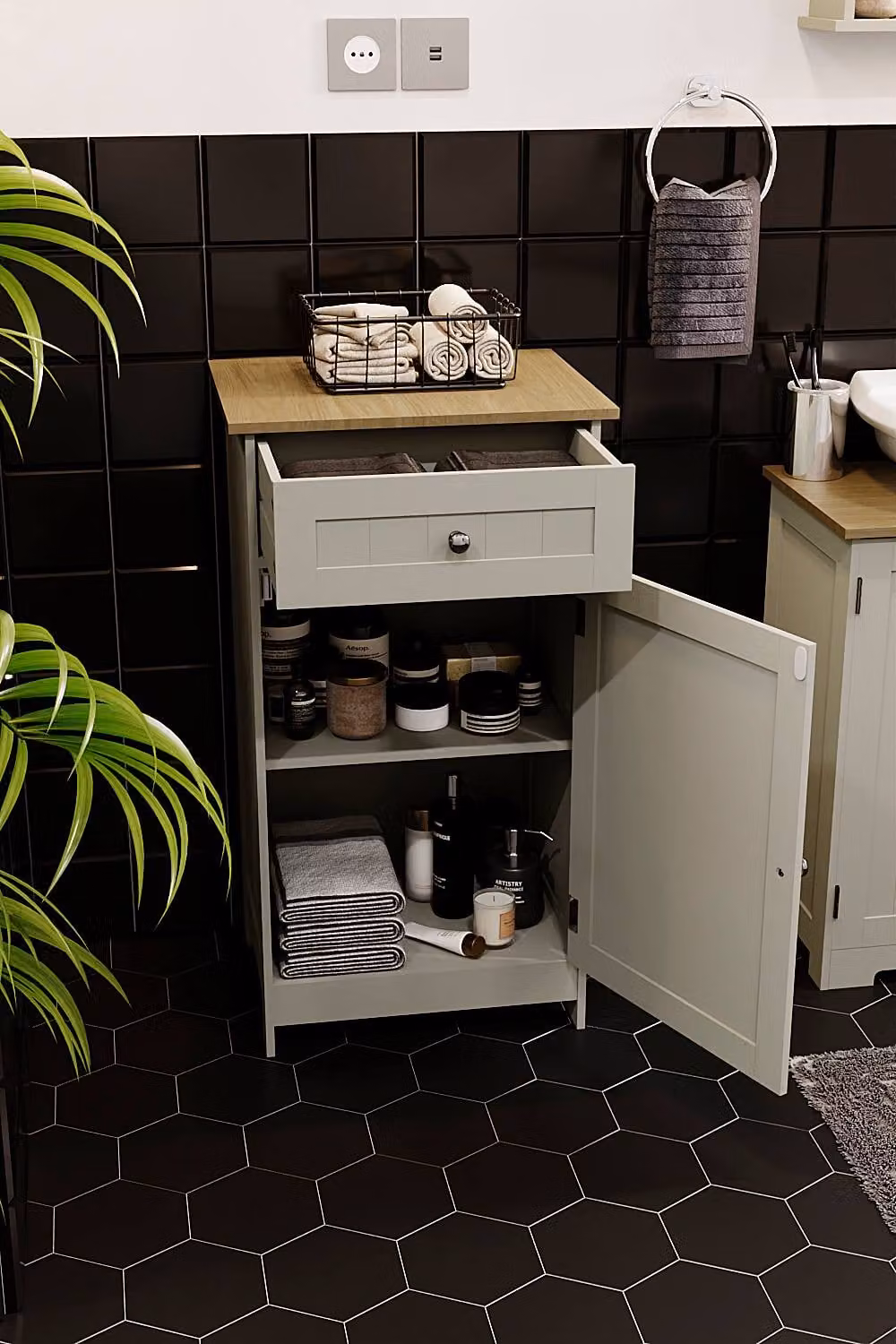 HD Designs Priano Modern Grey Freestanding Bathroom Cabinet with 1 Door and 1 Drawer – 5