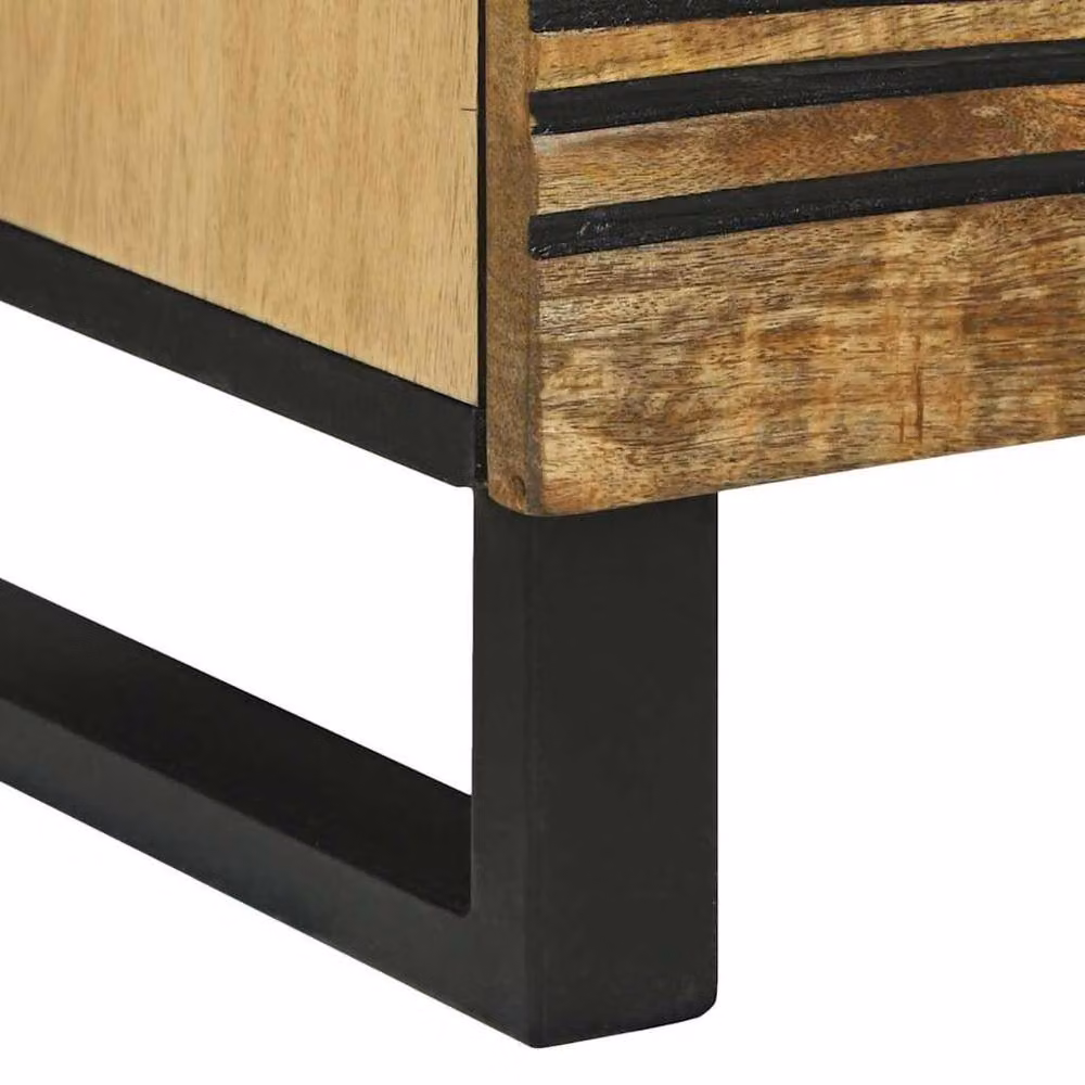 Berkfield Home Durable Mango Wood Bedside Table in Brown, Black and Beige, W/D/H: 40 x 33.5 x 46 cm – 5