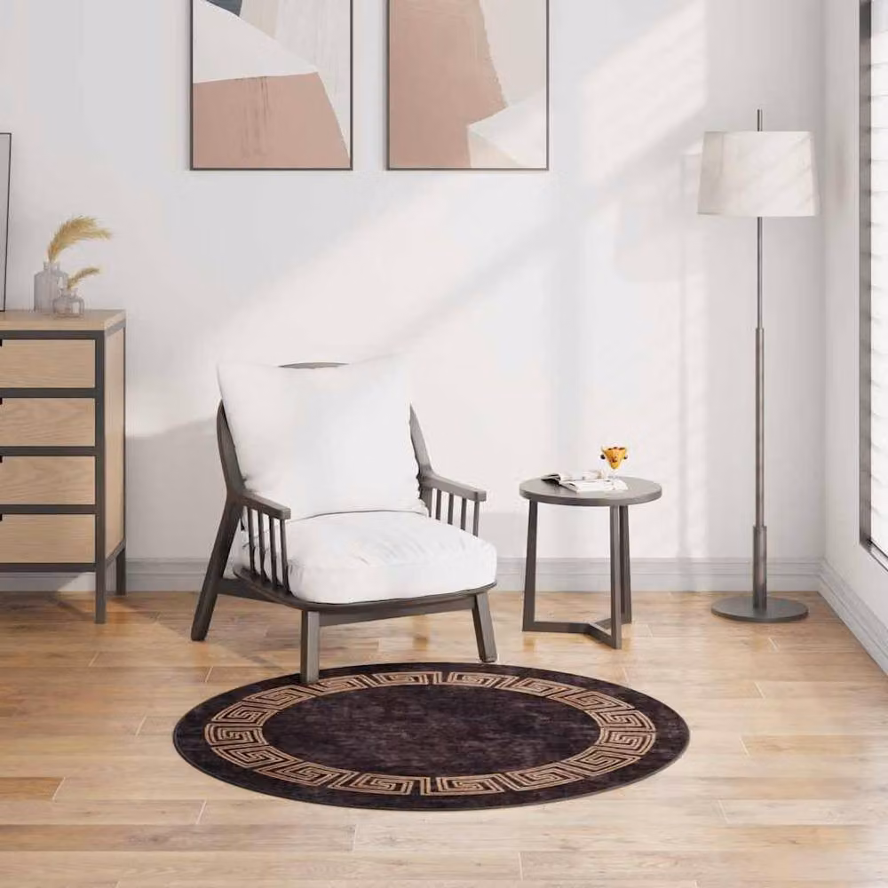 Berkfield Home Washable Round Anti Slip Rug in Black and Gold, Diameter: 100 cm – 2