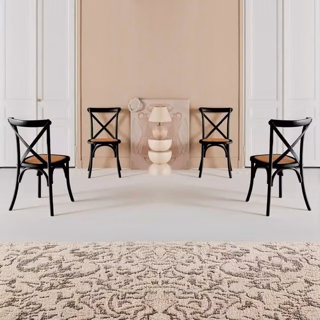 sweeek Set of 4 Black Vintage Wooden Bistro Chairs with Rattan Details